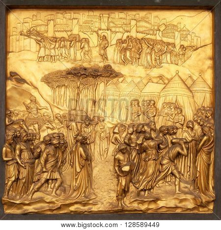 FLORENCE, ITALY - JUNE 05: Baptistry of Saint John, Gates of Paradise, Joshua, Florence, Italy on June 05, 2015