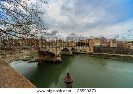 ROME - January 12: Nice view of the river Tiber January 12 2016 in Rome Italy.