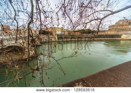 ROME - January 12: Nice view of the river Tiber January 12 2016 in Rome Italy.