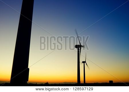 Windmills for electric power production, La Muela, Zaragoza Province, Aragon, Spain.