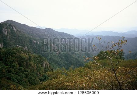 A view of the mountains in the Songnisan National Park of South Korea during the autumn of 1987.