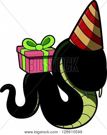 snake with gift using Birhtday party costume  .eps10 editable vector illustration design
