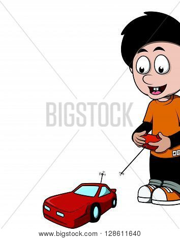 Boy playing rc car cartoon illustration .eps10 editable vector illustration design
