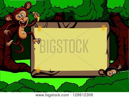 Monkey with wild life forest banner .eps10 editable vector illustration design