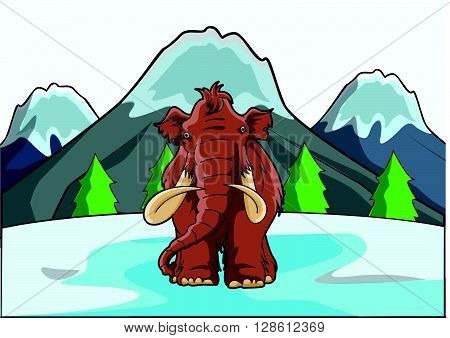 mamoth at ice mountain .eps10 editable vector illustration design