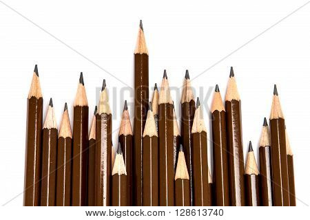 brown wooden pencil arrange on the white background