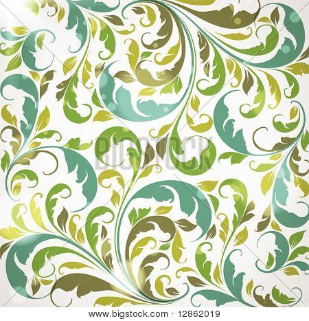 Bezešvé tapety s květinovými ornamenty s listy a květiny pro vintage design, vektorové retro zpět