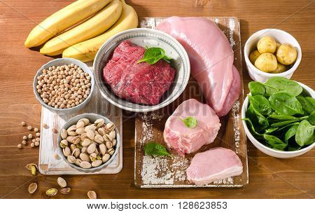 Foods Highest In Vitamin B6 On A Wooden Background.