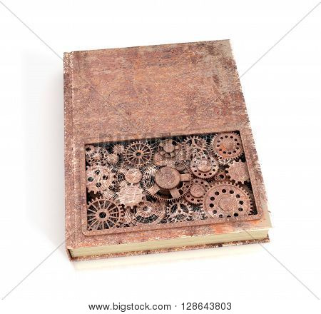 Concept rusty book shesternyamy isolated on a white background. 3D illustration.