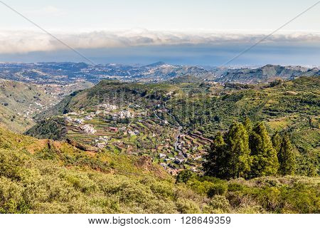 Tejeda Village From Cruz De Tejeda Viewpoint - Tejeda Gran Canaria Canary Islands Spain