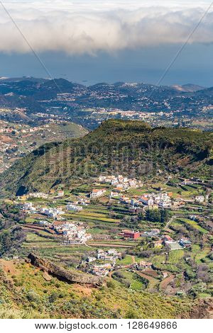 Tejeda Village From Cruz de Tejeda Viewpoint - Tejeda Gran Canaria Canary Islands Spain