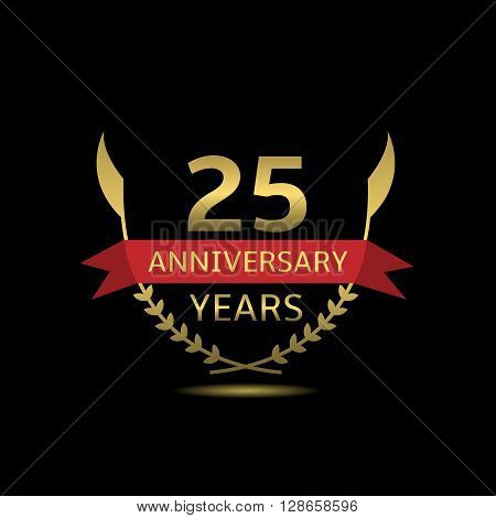 25 Anniversary years. Golden laurel wreath with red ribbon