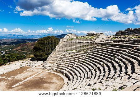 Ruins of the Greek Theater in Segesta Sicily Italy