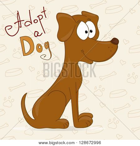 Hand drawn dog in cartoon style. Adopt a dog. Dog adoption concept. Happy dog in cartoon style.