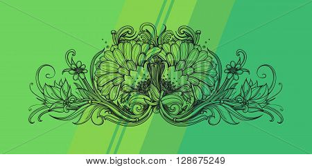 Floral natural design concept. Floral pattern on striped background. Floral ornament. Herbal floral header. Abstract design element for resort spa natural products natural cosmetics organic beauty