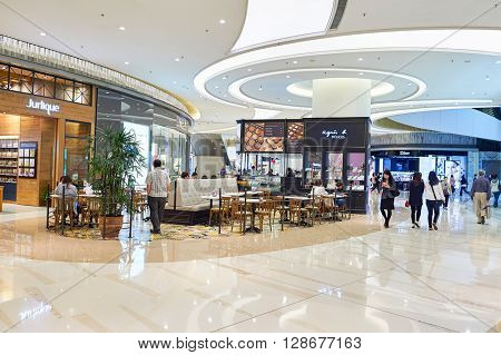 HONG KONG - APRIL 23, 2015: inside of the PopCorn Shopping Mall. PopCorn is a shopping mall atop Tsueng Kwan O MTR station