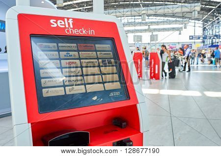 PRAGUE, CZECH REPUBLIC - AUGUST 04, 2015: inside of International airport of Prague. International airport of Prague is major airport of Czech Republic
