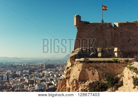 Castle of Santa Barbara and aerial view of Alicante city. Costa Blanca. Spain
