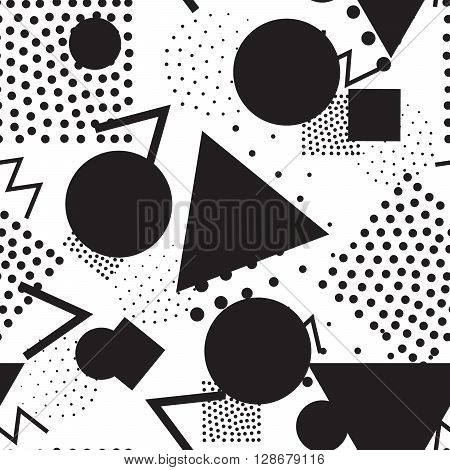 Vector colorful seamless pattern. Universal repeating geometric abstract figure, pseudo art. Wallpaper, wrapping paper interior pointillism, memphis, 80s, 90s style