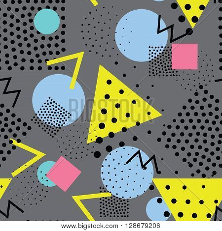 Vector colorful seamless pattern. Universal repeating geometric abstract figure, pseudo art. Wallpaper, wrapping paper interior pointillism, memphis, 80s, 90s style