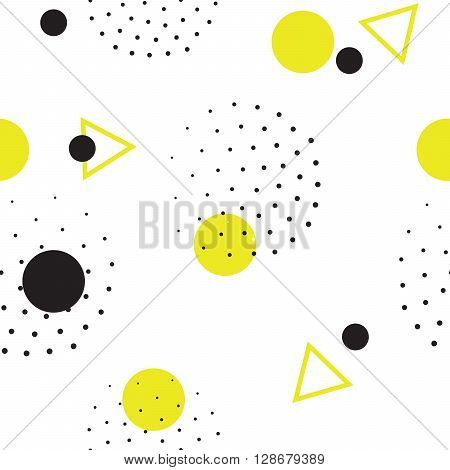 Vector colorful seamless pattern. Universal repeating geometric abstract figure, pseudo art. Wallpaper, wrapping paper, interior, pointillism, memphis 80s, 90s style