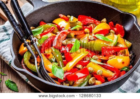 Italian Cuisine, Peperonata: Roasted Bell Pepper With Capers And Basil