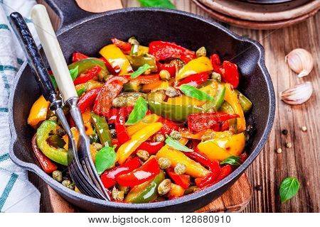 Italian Cuisine, Peperonata: Roasted Bell Pepper With Capers And Basil