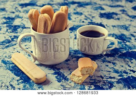 Homemade traditional italian cookie savoiardi. Selective focus
