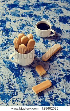 Homemade traditional italian cookie savoiardi. Selective focus