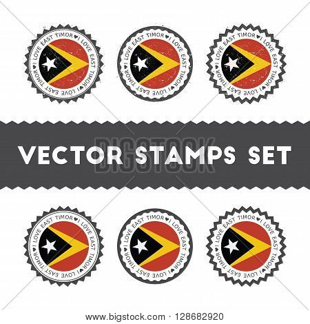 I Love Timor-leste Vector Stamps Set. Retro Patriotic Country Flag Badges. National Flags Vintage Ro