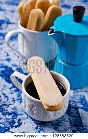 Homemade traditional italian cookie savoiardi. Selective focus