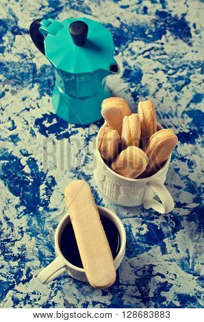 Homemade traditional italian cookie savoiardi. Selective focus