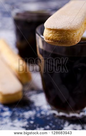 Homemade traditional italian cookie savoiardi. Selective focus