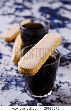Homemade traditional italian cookie savoiardi. Selective focus