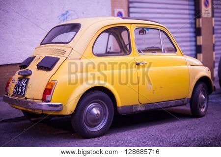 TRIESTE ITALY - MAY 02: View of yellow Fiat Cinquecento retro Italian car on May 02 2016