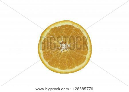 Whole orange half an orange orange slice in the peel on the green leaves on a white background