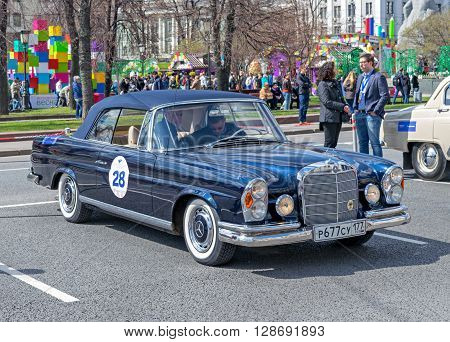Moscow Russia - April 24 2016: Retro cars rally named after «Ingosstrakh Exclusive Classic Day». Mercedes Benz 280SE cabriolet.