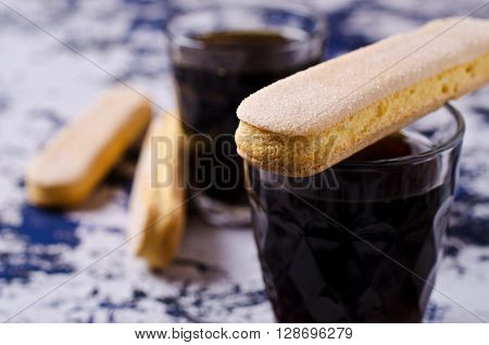 Homemade traditional italian cookie savoiardi. Selective focus