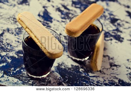 Homemade traditional italian cookie savoiardi. Selective focus