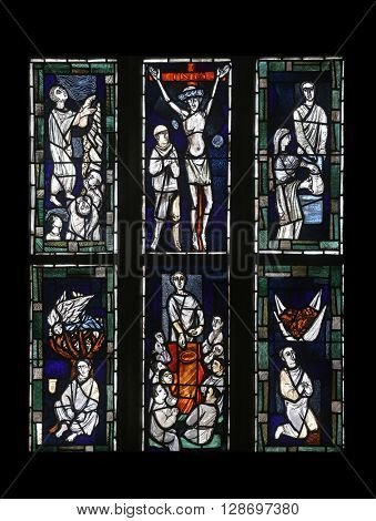 TUBINGEN, GERMANY - OCTOBER 21: Stained glass window, Collegiate Church of St. George in Tubingen, Germany on October 21, 2014.