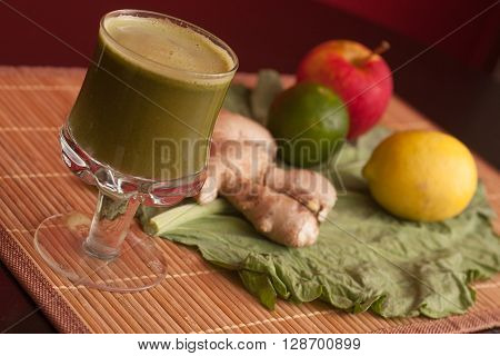 Detox Green Juice with ginger couve lemon and apple