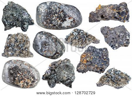 Set Of Various Magnetite Mineral Stones, Rocks