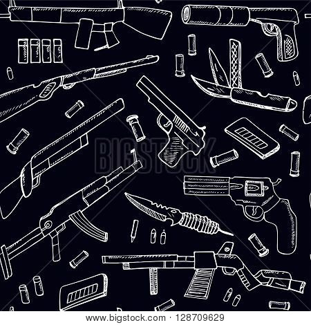 Hand drawn seamless pattern with Weapons.  Isolated vector illustration for identity, design, decoration, packages product and interior decoration