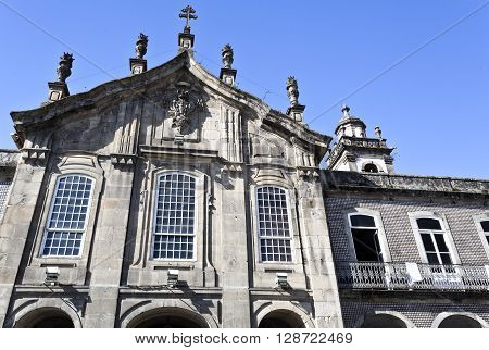 Detail of the upper section of the facade of the Lapa Church in Braga Portugal