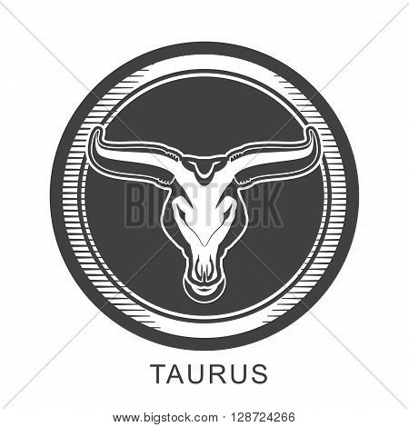 vector illustration zodiac sign of Taurus in the round frame color dark gray asphalt