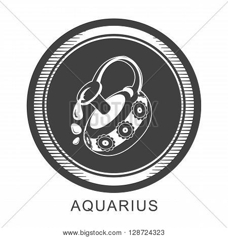 vector illustration of the zodiac Aquarius horoscope in vintage round frame black and white