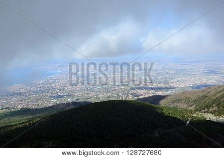view the Naples city from the vesivius volcano in south Italy