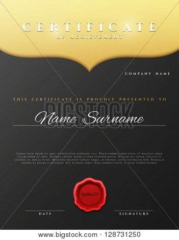 Design Certificate.  Certificate border. Certificate details gold pattern . Certificate Diploma . Certificate of achievement. Black background with gold. Premium present certificate. Certificate frame