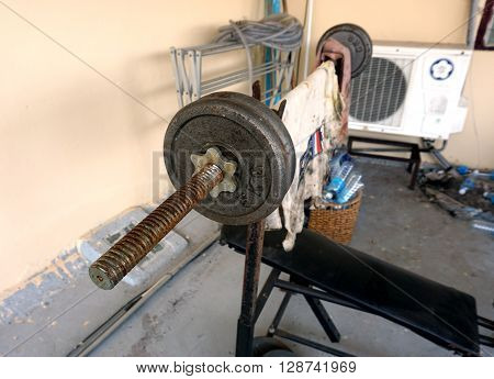 Old gym equipment out of my home was used for weight training