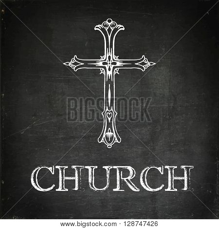 Religion cross icon. Hand drawn vector stock illustration
